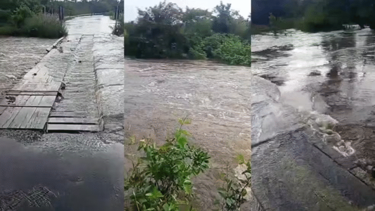 PIRIPIRI/PI: AUMENTO DO NÍVEL DO RIO MATOS ALAGA PONTE NA BR-222 NO POVOADO CAIÇARA