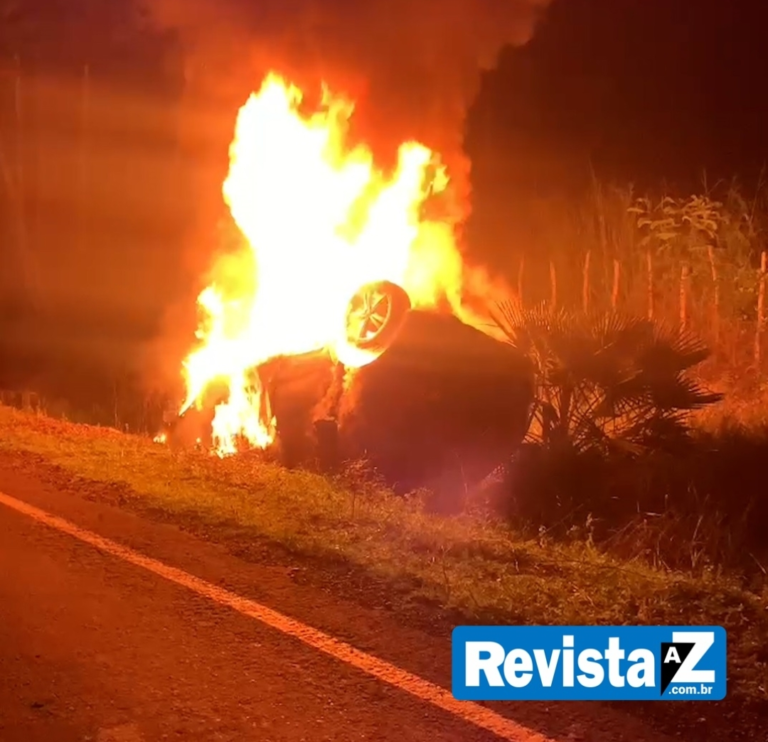 ESPERANTINA/PI: CARRO CAPOTA E PEGA FOGO NA PI-211 AO TENTAR DESVIAR DE VACA