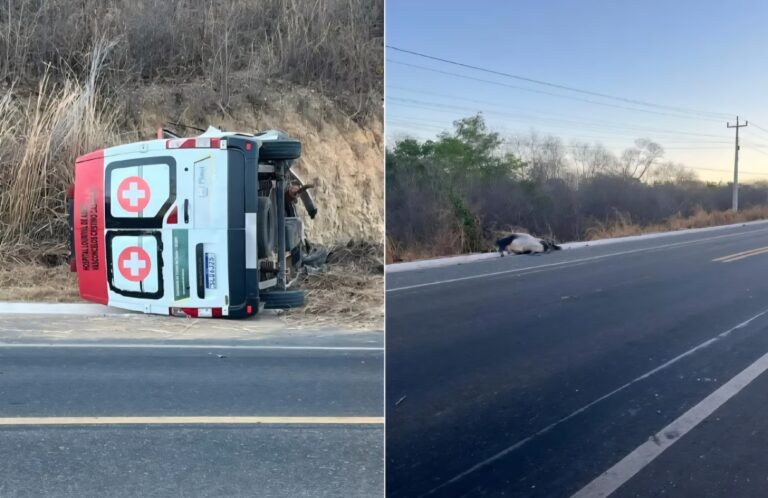 CRISTINO CASTRO/PI: AMBULÂNCIA TOMBA APÓS COLISÃO COM ANIMAL NA BR-135