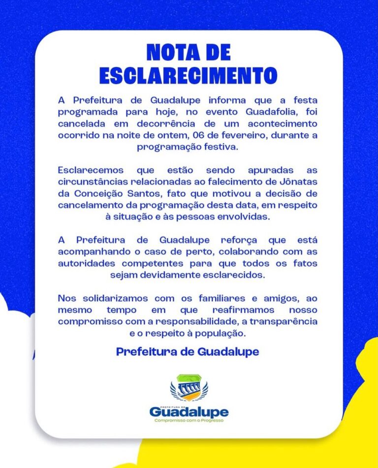 GUADALUPE/PI: FESTA DESTE SÁBADO DE EVENTO GUADAFOLIA É CANCELADA